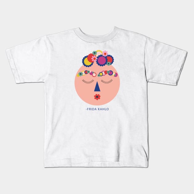 Frida kahlo mexican painter colorful flowers cute funny portrait viva la vida Kids T-Shirt by sugarcloudlb-studio